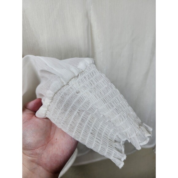 ​BCBGeneration Womens M White Sheer Blouse Smocked Mock Neck V-Neck Long Sleeve - Picture 2 of 4